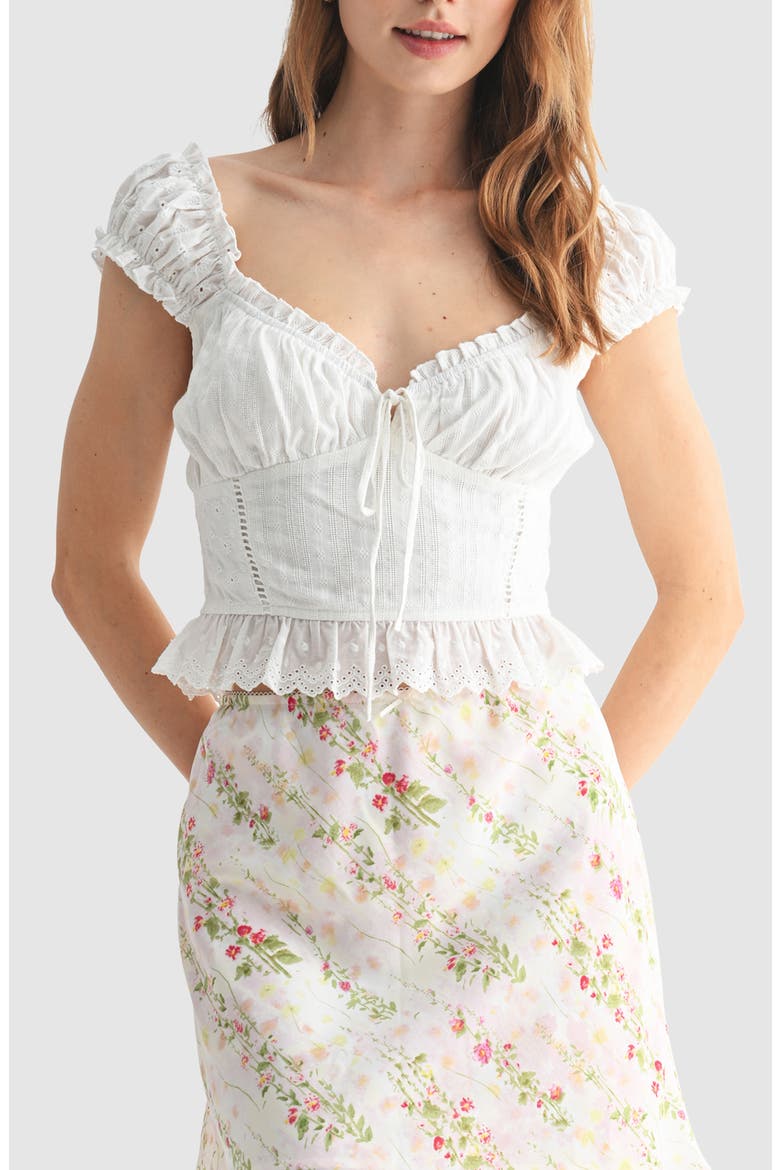 Mix Media Cotton Eyelet Top, Main, color, WHITE