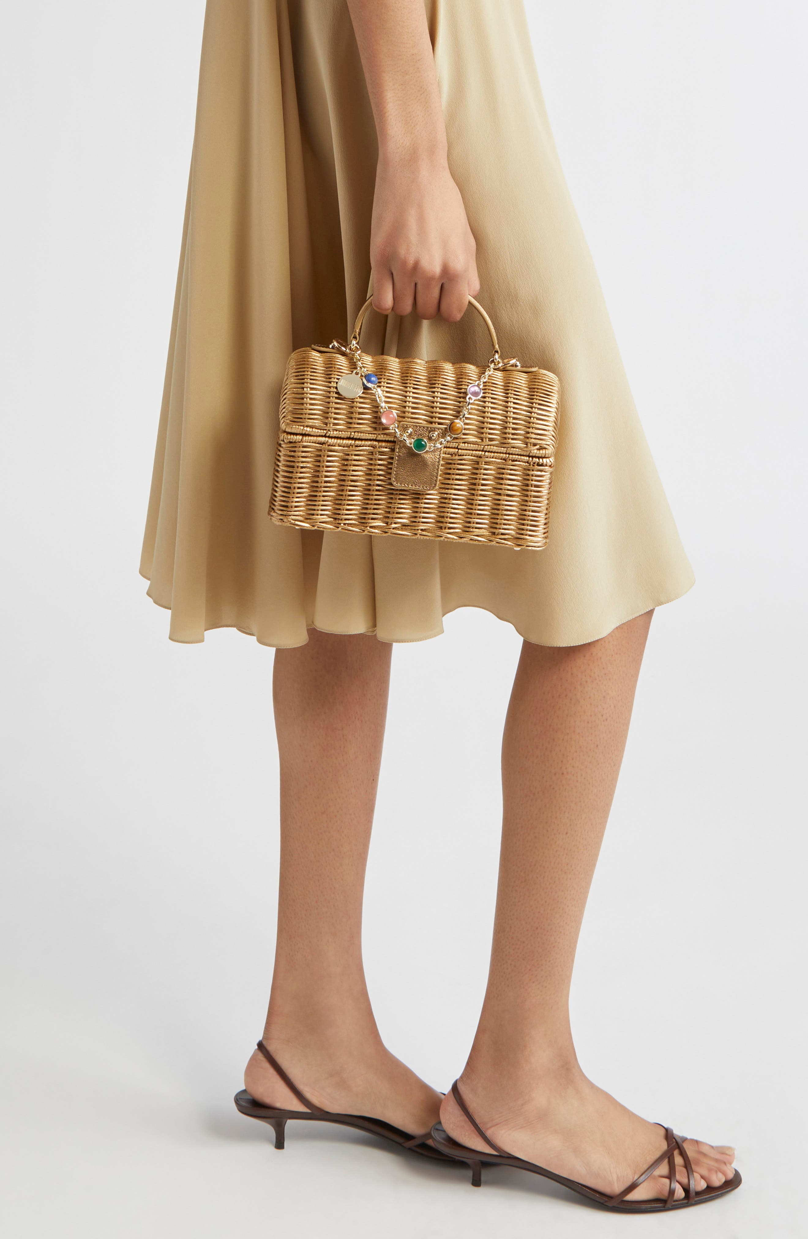 JUDITH LEIBER COUTURE Isla Wicker Top Handle Bag, Alternate, color, Champagne/ Champagne