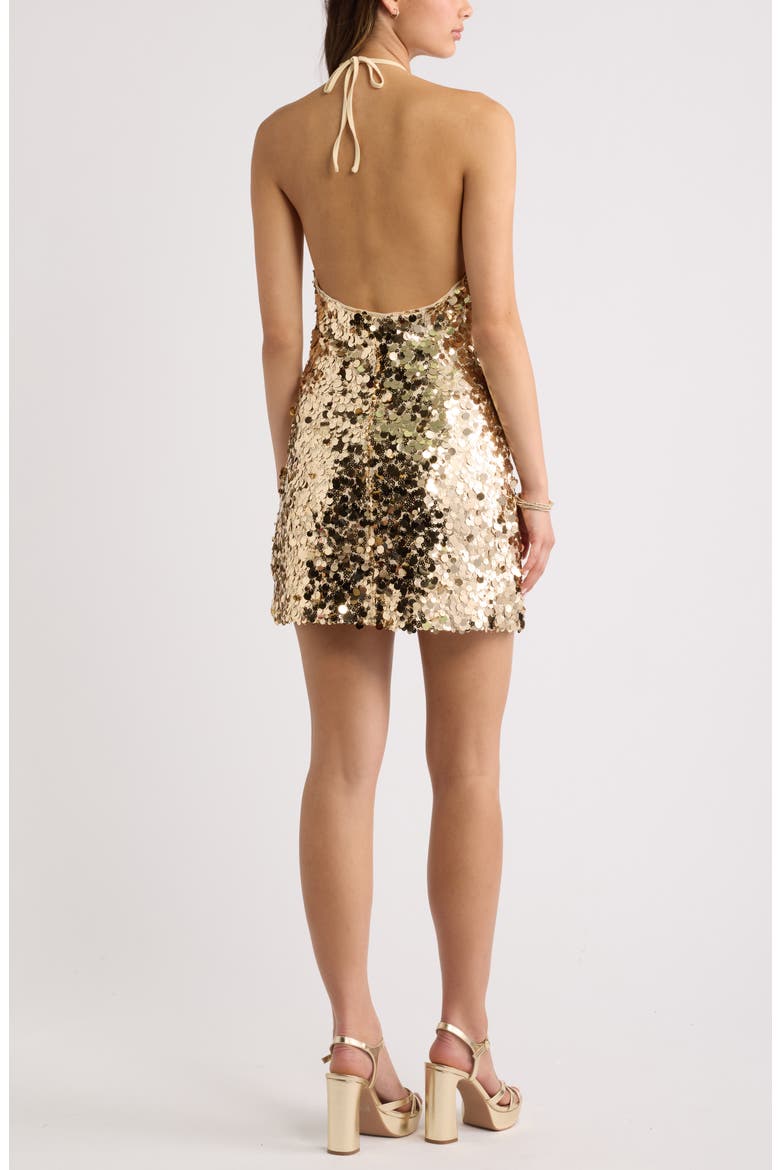 Sequin Halter Minidress, Alternate, color, GOLD
