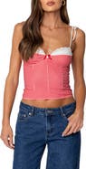 EDIKTED Peekaboo Lacy Gingham Corset Top