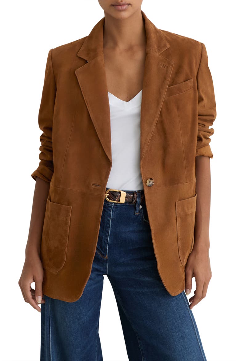 Cass Genuine Suede Blazer, Main, color, TAN BROWN