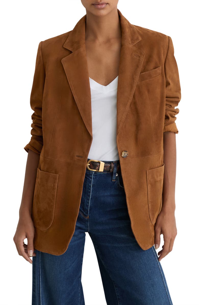 Reiss Cass Genuine Suede Blazer, Main, color, Tan Brown