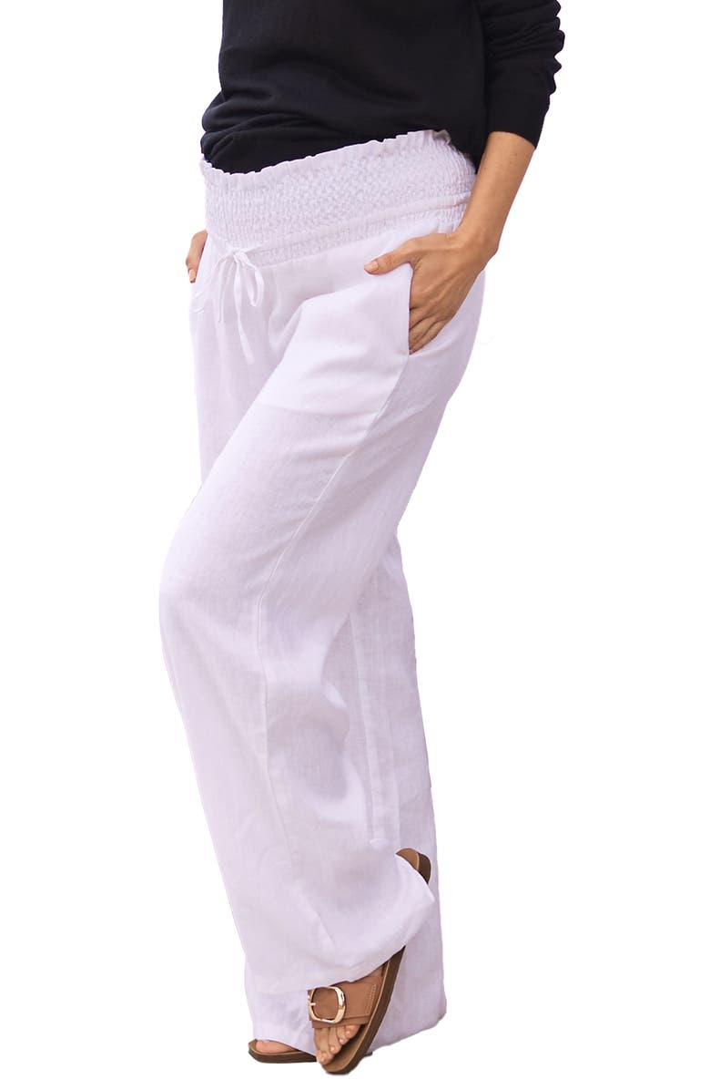 Angel Maternity Smocked Waist Linen Maternity Pants, Alternate, color, 