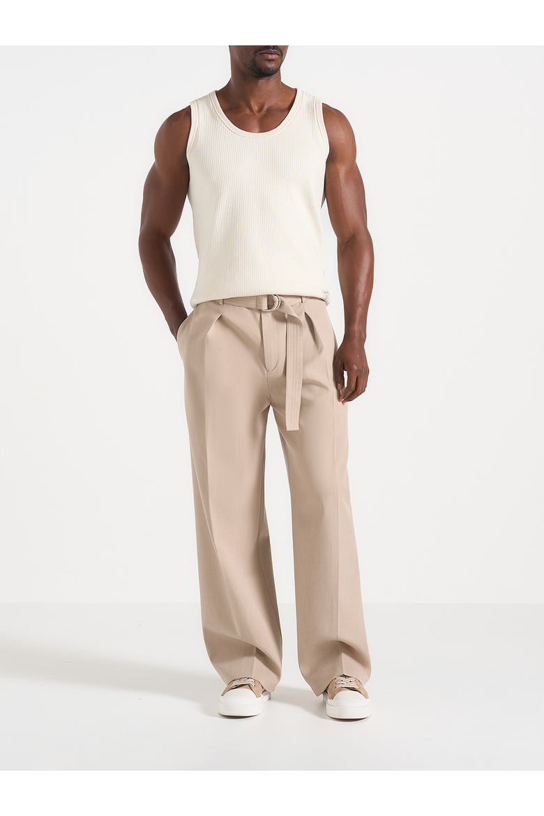 Loic Wide Leg Tailored Trousers With Belt, Alternate, color, Taupe
