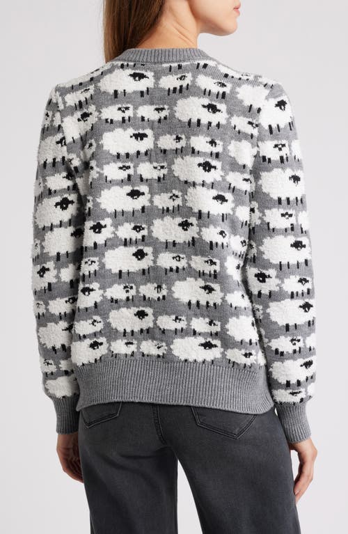 Bobeau Sheep Jacquard Sweater In Gray