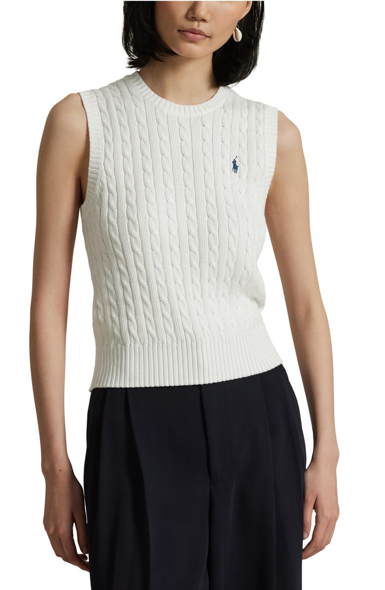 Polo Ralph Lauren Cable Knit Cotton Sweater Vest, Main, color, White