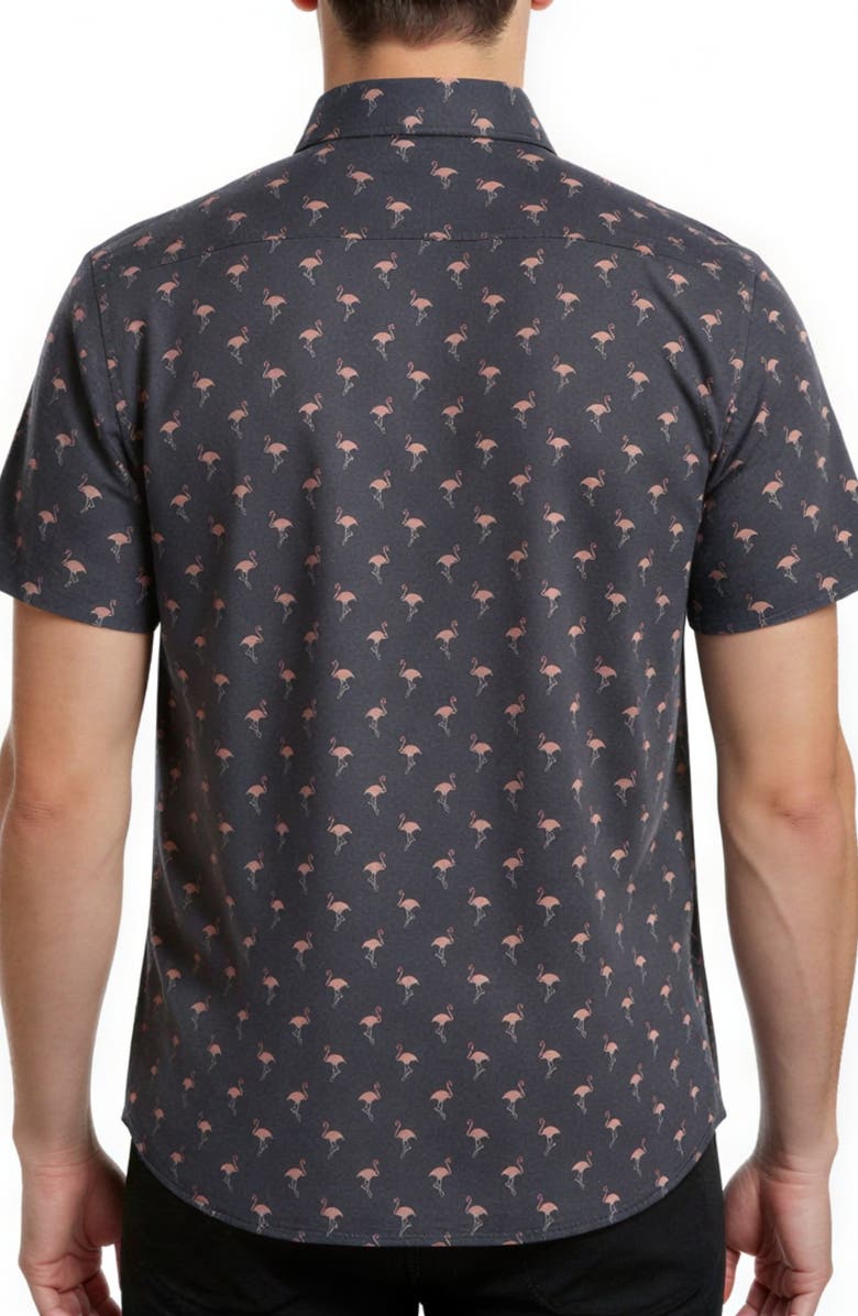 Report Collection Flamingo Print Short Sleeve Seersucker Button-Down Shirt, Alternate, color, Navy