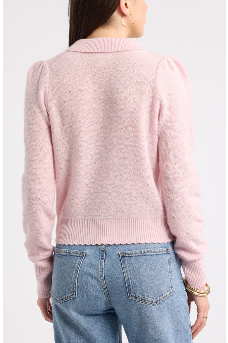 Puff Shoulder Wool & Cashmere Polo Sweater, Alternate, color, PINK PARFAIT