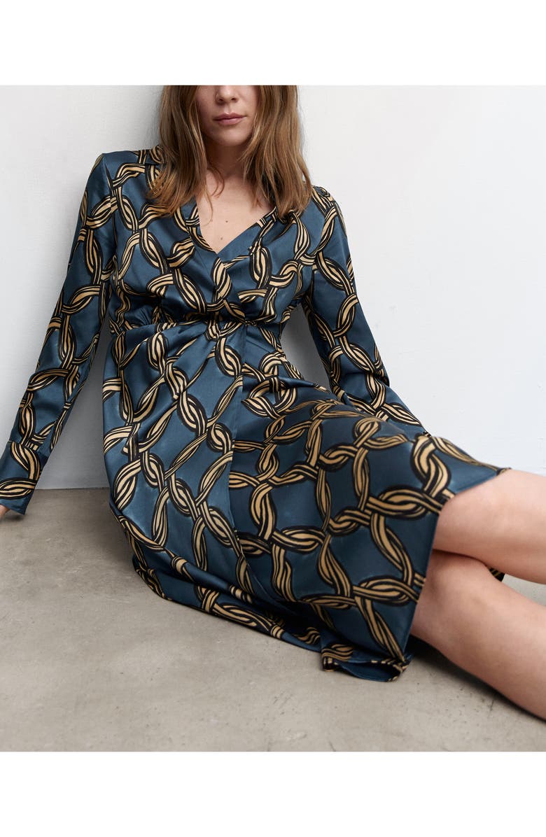 MANGO Chain Print Long Sleeve Shirtdress, Alternate, color,