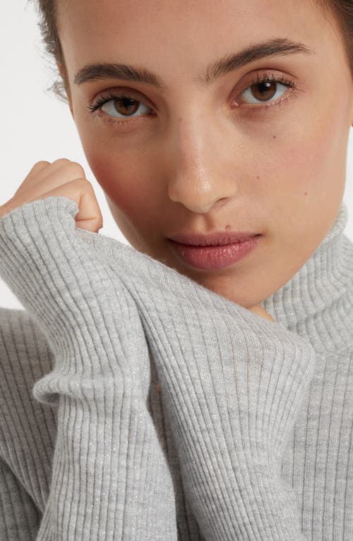 Brunello Cucinelli Cashmere-silk Glitter Turtleneck Sweater In Light Grey