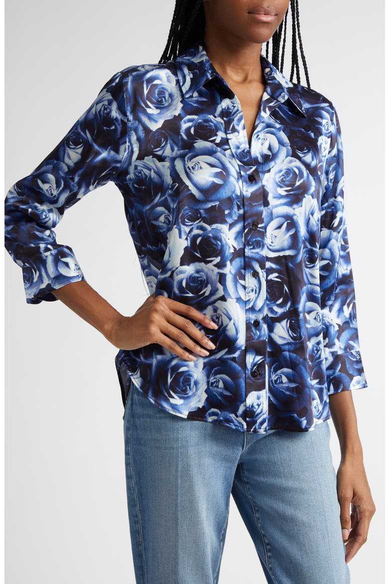 Dani Rose Print Silk Blouse, Alternate, color, MIDNIGHT MULTI ROSE BUNCH