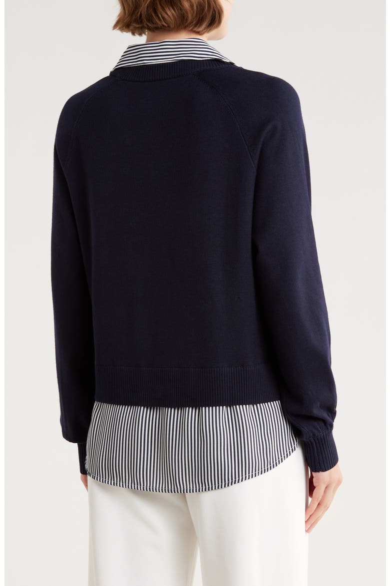 V-Neck Twofer Sweater, Alternate, color, NAVY W/ NAVY SMALL STRIPE