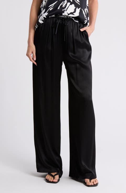 Tie Front Satin Wide Leg Pants