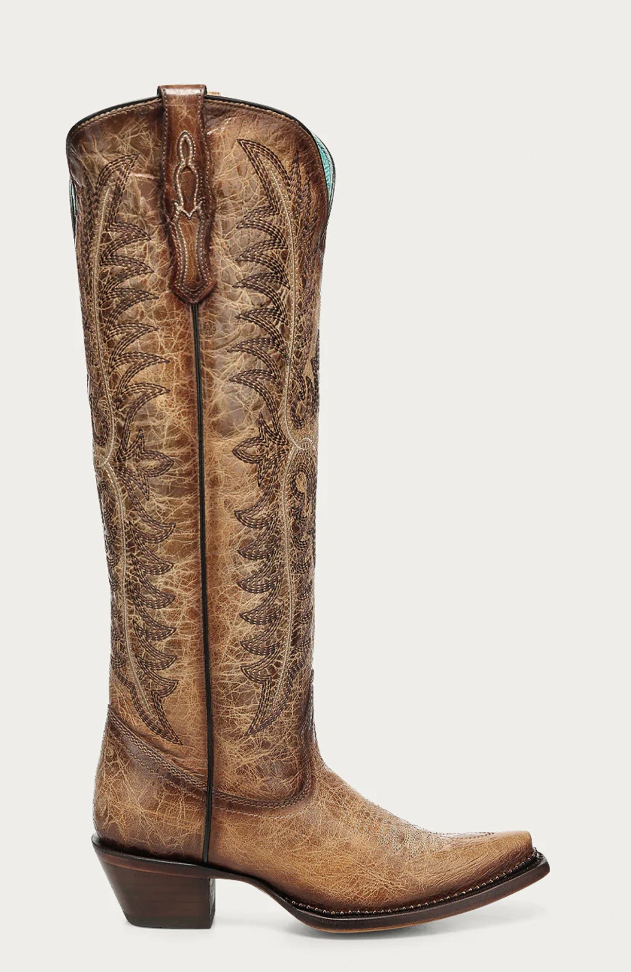 Embroidered Cowhide Snip Toe Tall Boots, Alternate, color, Sand