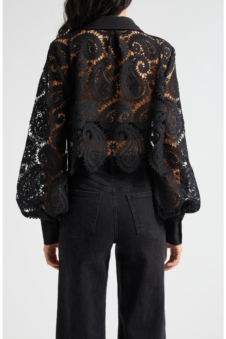 Odelia Allover Lace Crop Button-Up Shirt, Alternate, color, BLACK