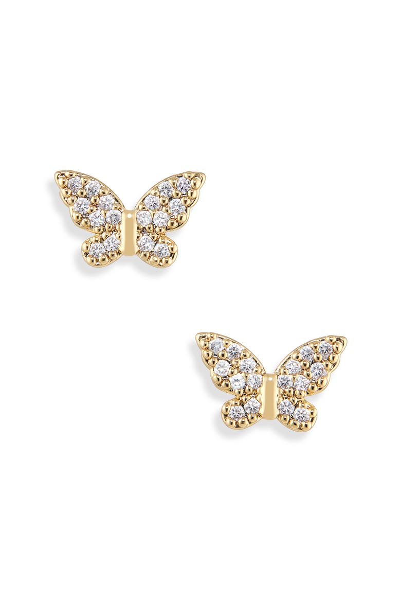 pavé cubic zirconia butterfly stud earrings, Alternate, color, CLEAR / GOLD