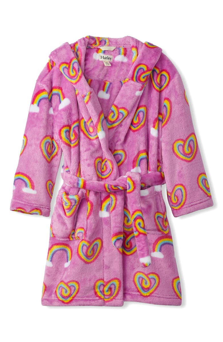 Hatley Kids' Rainbow Hearts Hooded Robe, Main, color, 