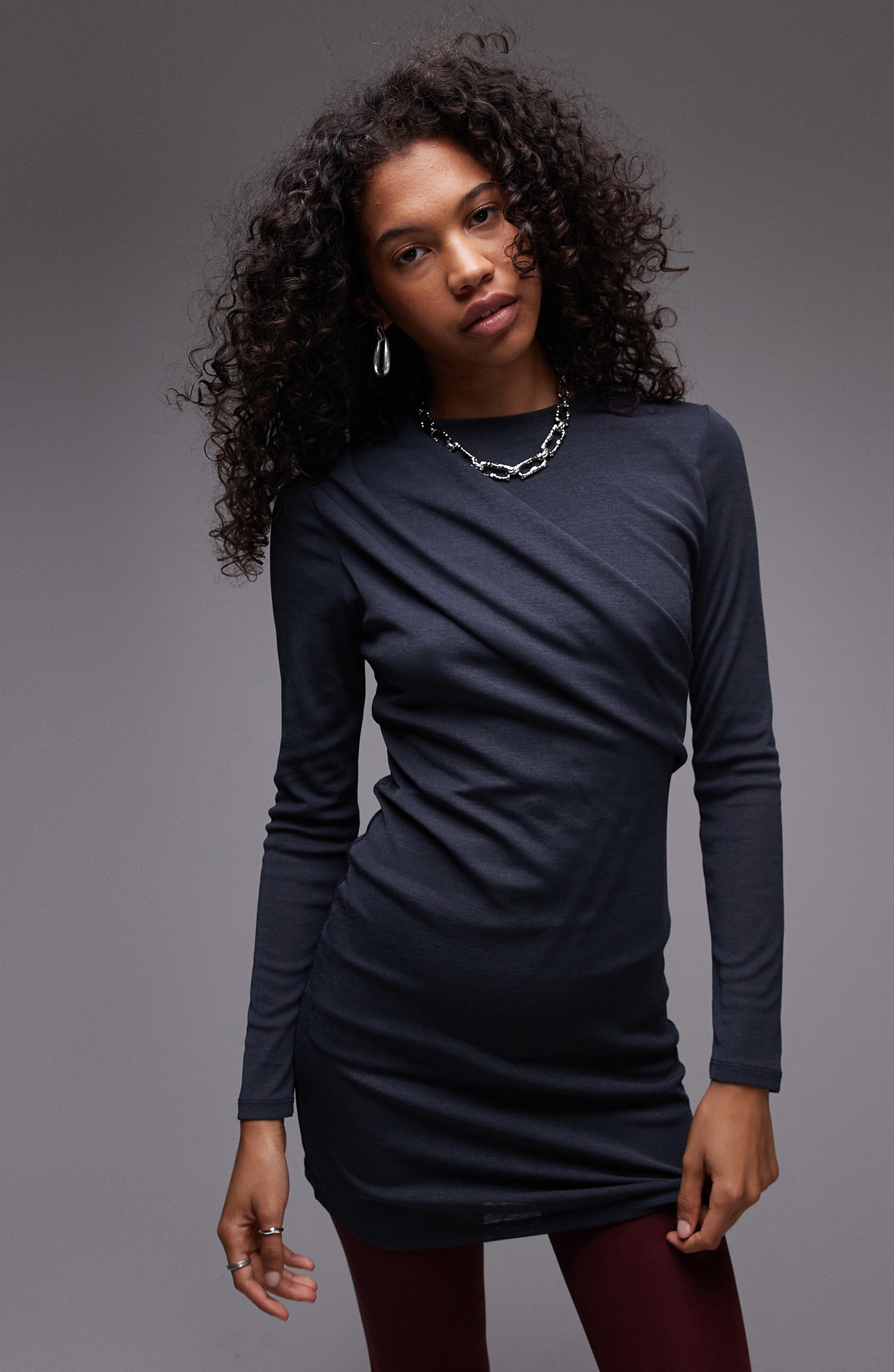 Topshop Long Sleeve Funnel Neck Rib Sweater Dress | Nordstrom
