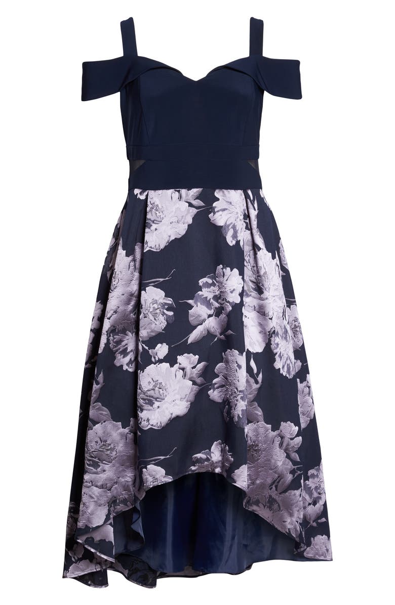 Xscape Evenings Xscape Off the Shoulder Brocade High/Low Dress, Alternate, color, 