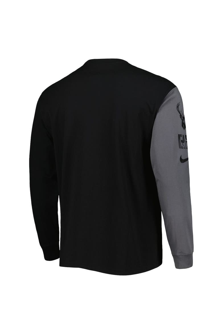 Men's Nike Black Milwaukee Bucks Courtside Versus Flight MAX90 Long Sleeve T-Shirt, Alternate, color, Black