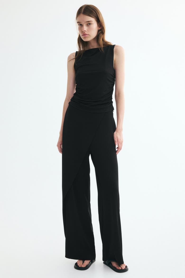 Wrap-detail Twill Pants, Alternate, color, Black