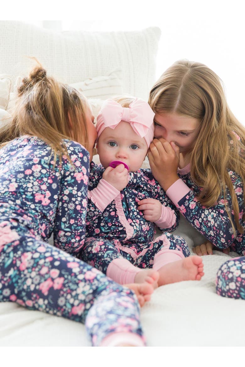 Softsnooze Baby Girls Ruffle One Piece Convertible Pajamas, Alternate, color, Moonlit Meadow