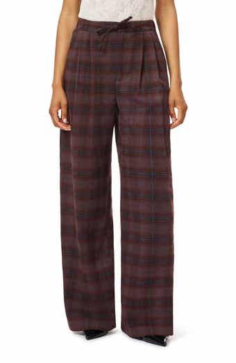 Plaid Pleated Wide Leg Pants