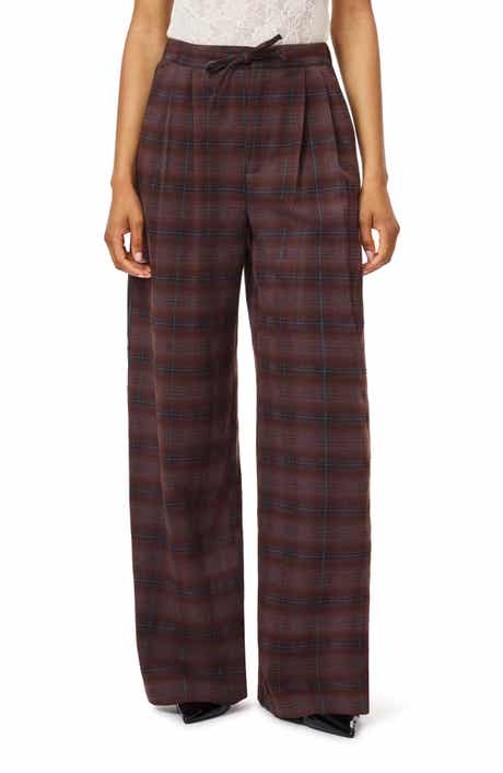 Plaid Pleated Wide Leg Pants