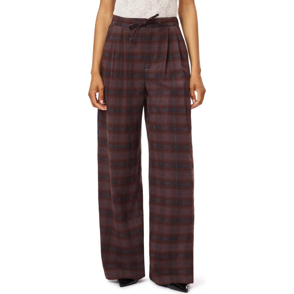 Scotch & Soda Plaid Pleated Wide Leg Pants In Brown