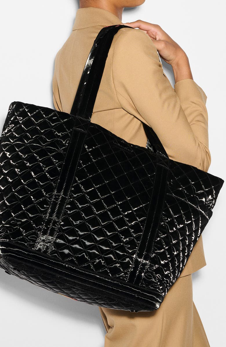 MZ Wallace Large Empire Deluxe Quilted Nylon Tote, Alternate, color, Black Liquid
