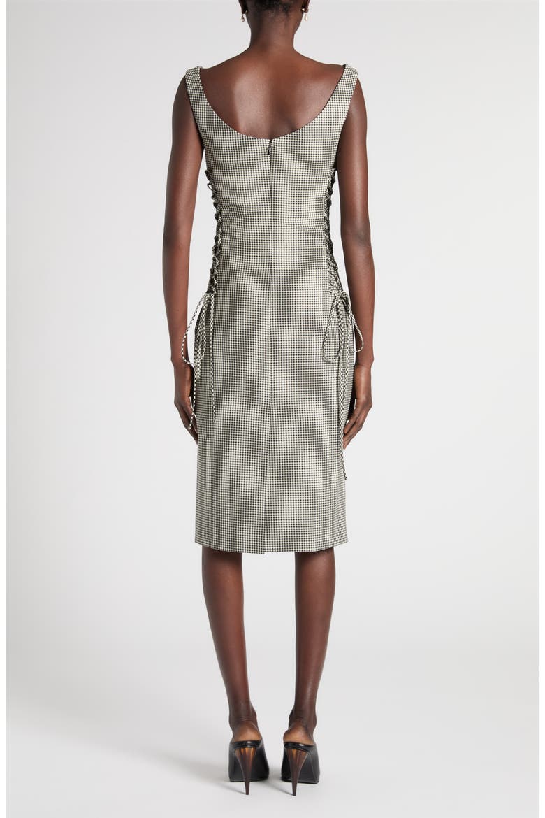 Check Corset Lace-Up Wool Sheath Dress, Alternate, color, BLACK/ IVORY