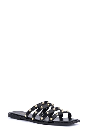 Olivia Miller Heidi Womens Faux Leather Flat Slide Sandals In Black