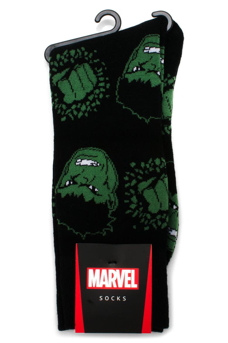 Avengers Hulk Crew Socks & Lapel Pin Set, Alternate, color, BLACK