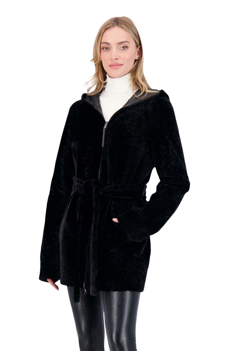 GORSKI Reversible Textured Genuine Shearling Parka, Alternate, color, Black/Black