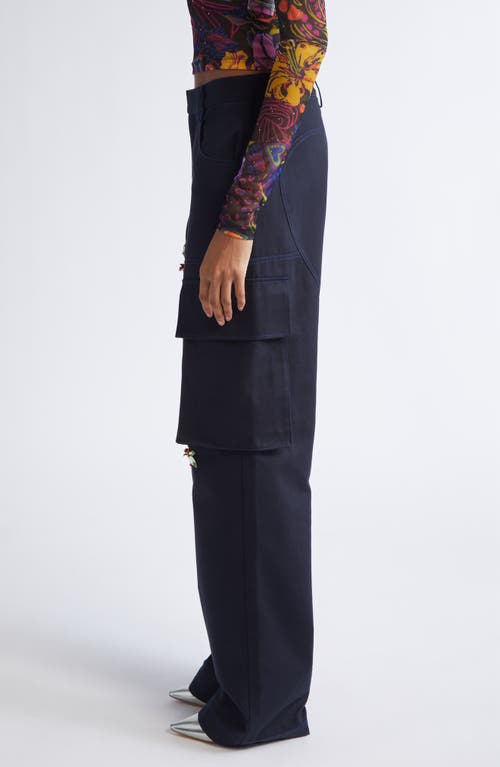 Area Flower Embellished Cargo Pants In Blue