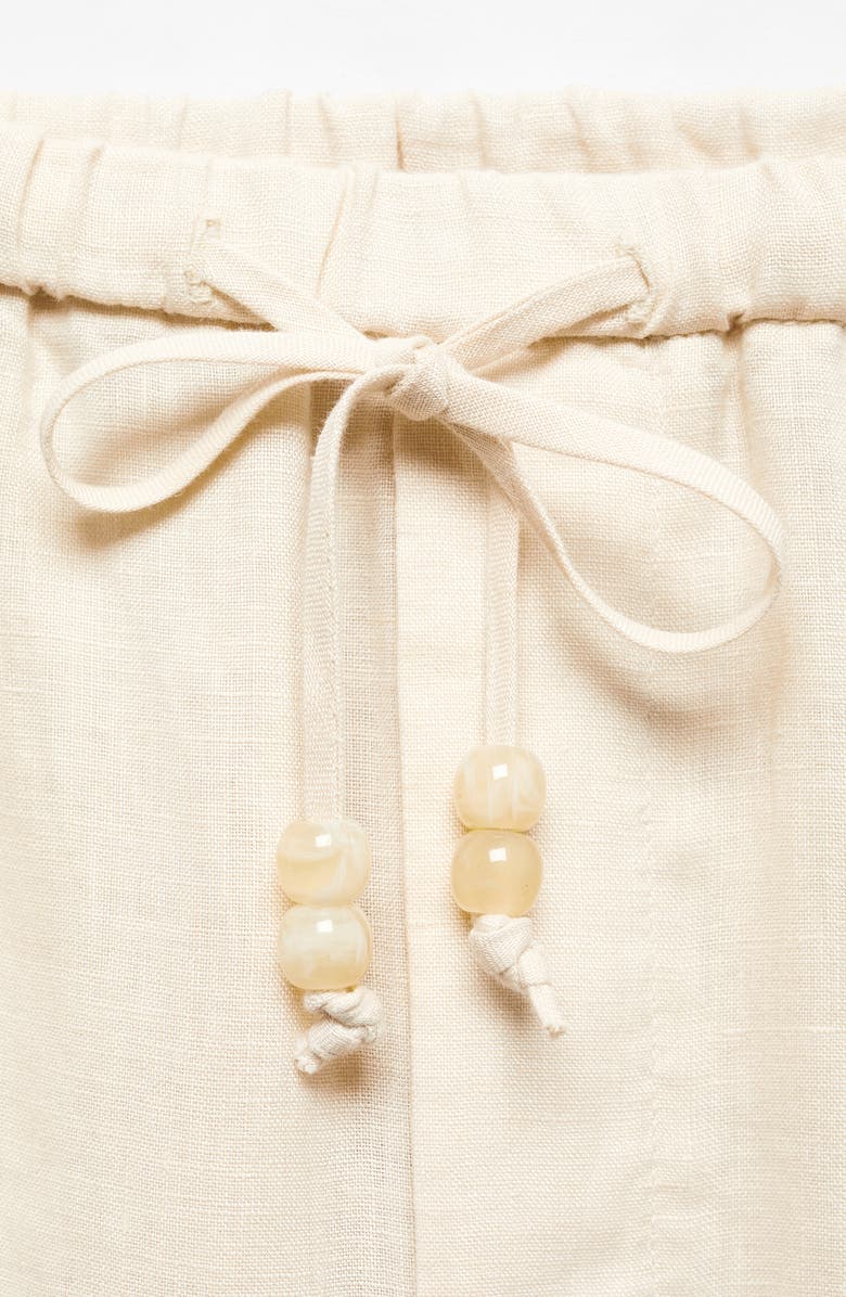 MANGO Elastic Waist Crop Straight Leg Linen Pants, Alternate, color, Ecru