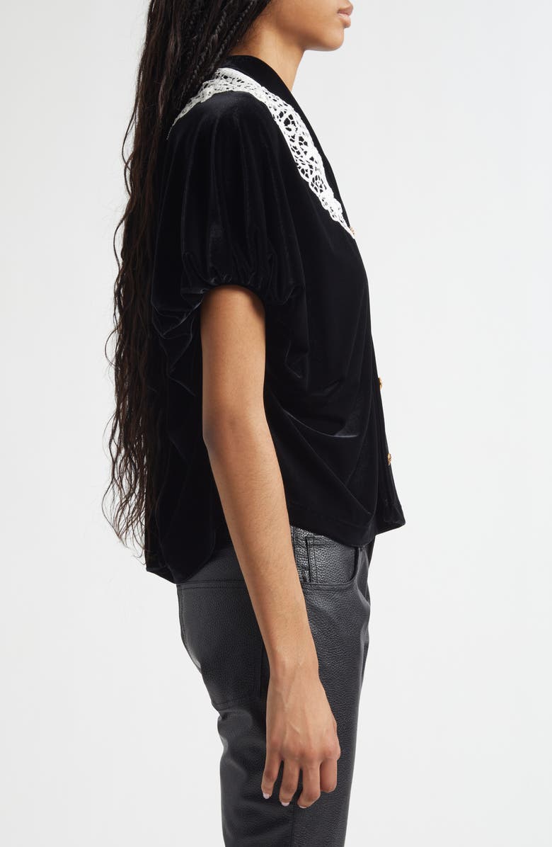 Junya Watanabe Lace Trim Velour Cardigan, Alternate, color, Black X Off White