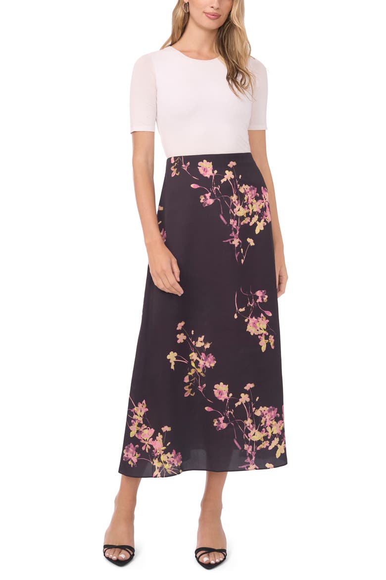 Floral Midi Skirt, Alternate, color, RICH BLACK