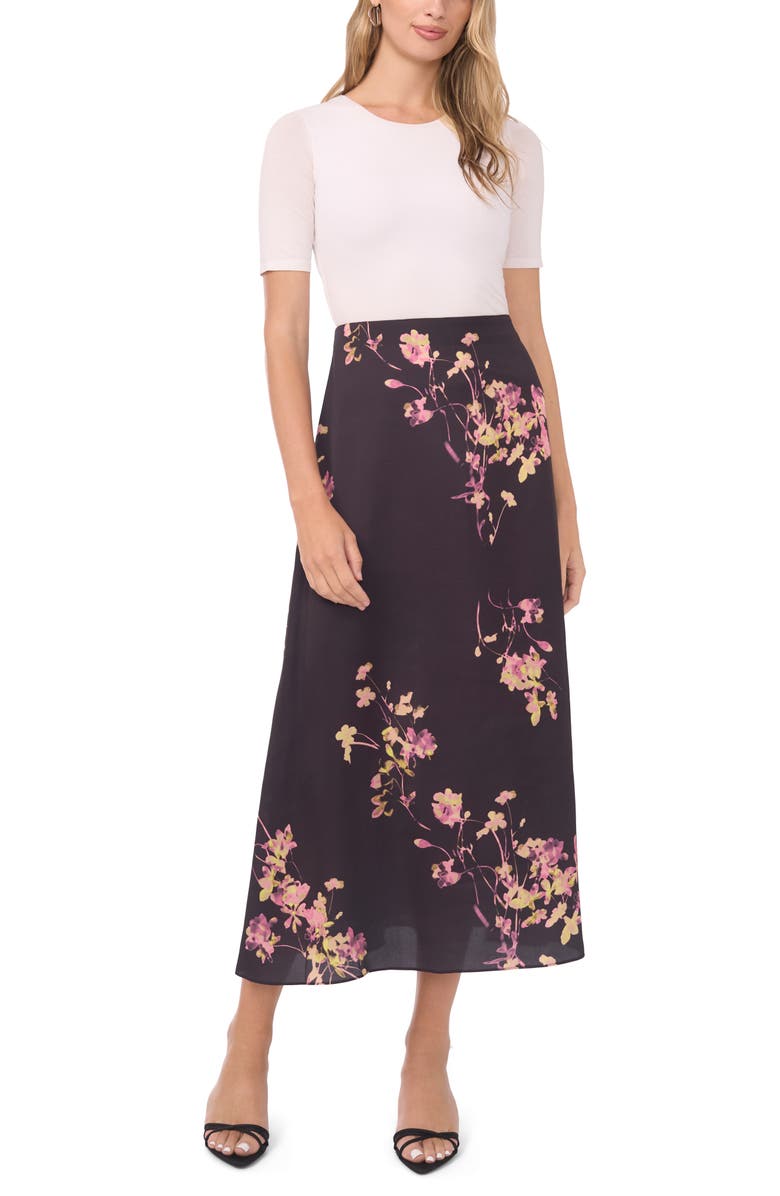 Vince Camuto Floral Midi Skirt, Alternate, color, Rich Black
