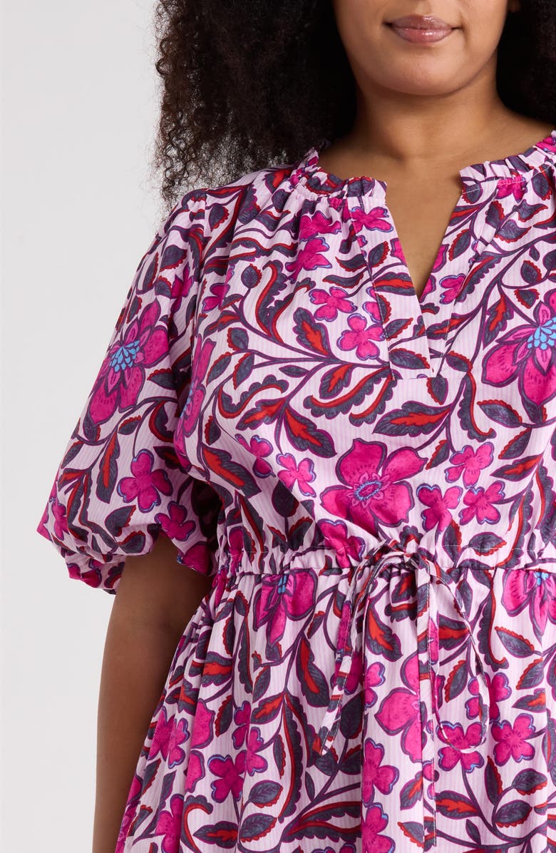 SUGARLIPS Floral Ginny Puff Sleeve Tiered Cotton Midi Dress, Alternate, color,