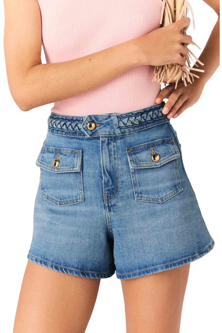 Braided denim shorts, Alternate, color, Blue
