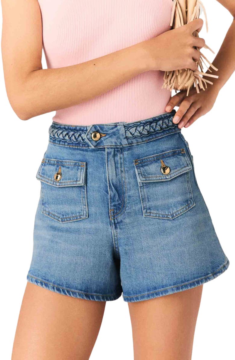maje Braided denim shorts, Alternate, color, Blue