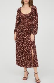 AUGUST SKY Floral Long Sleeve Velvet Maxi Dress
