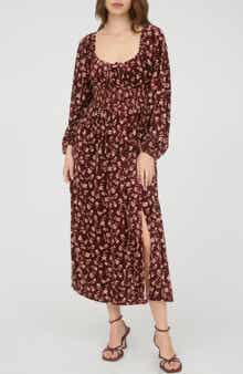 AUGUST SKY Floral Long Sleeve Velvet Maxi Dress
