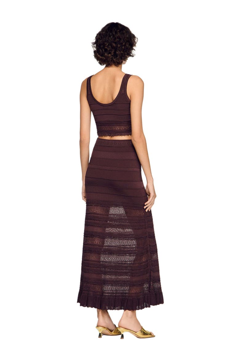 Pointelle knit maxi skirt, Alternate, color, Brown