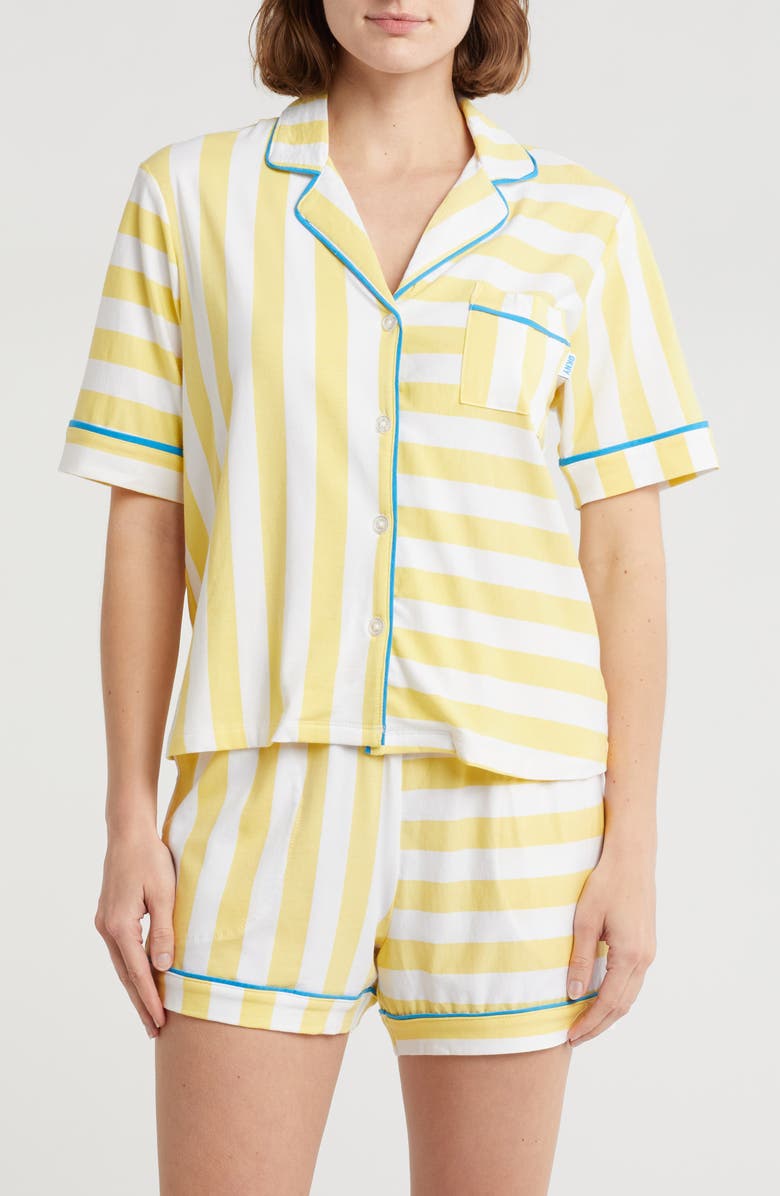 DKNY Stripe Cotton Blend Top & Shorts Pajamas, Main, color, 