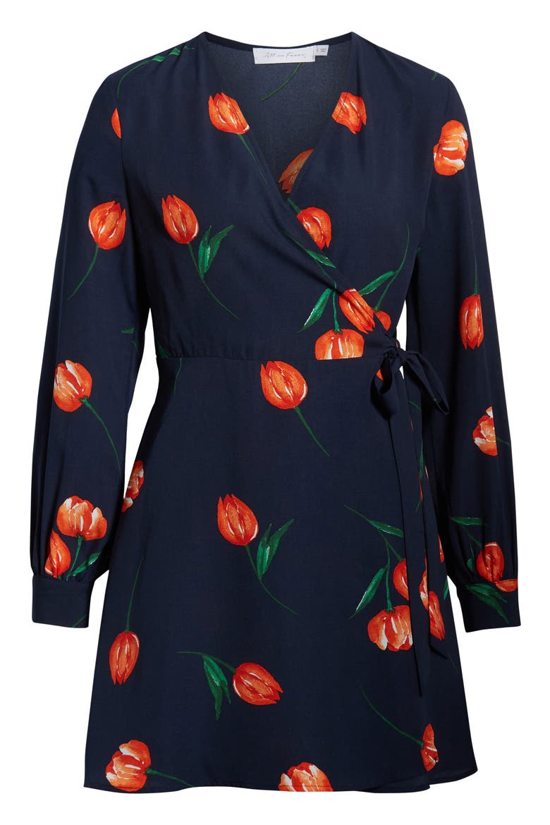 Floral Wrap Mini Dress, Alternate, color, NAVY TULIP