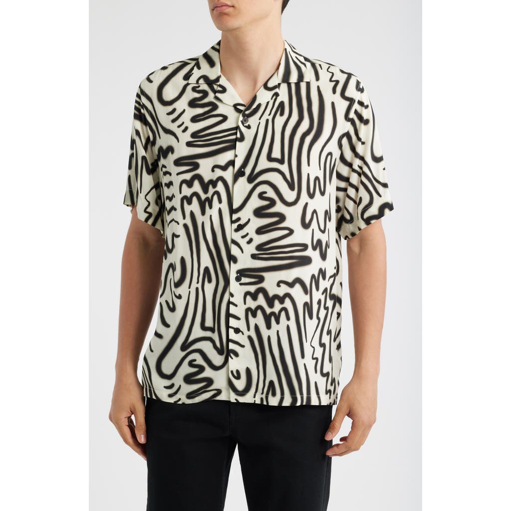 Oas Abstract Print Viscose Camp Shirt In Gray