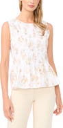 Vince Camuto Pleated Sleeveless Peplum Stretch Cotton Top
