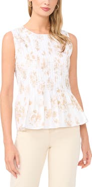 Vince Camuto Pleated Sleeveless Peplum Stretch Cotton Top